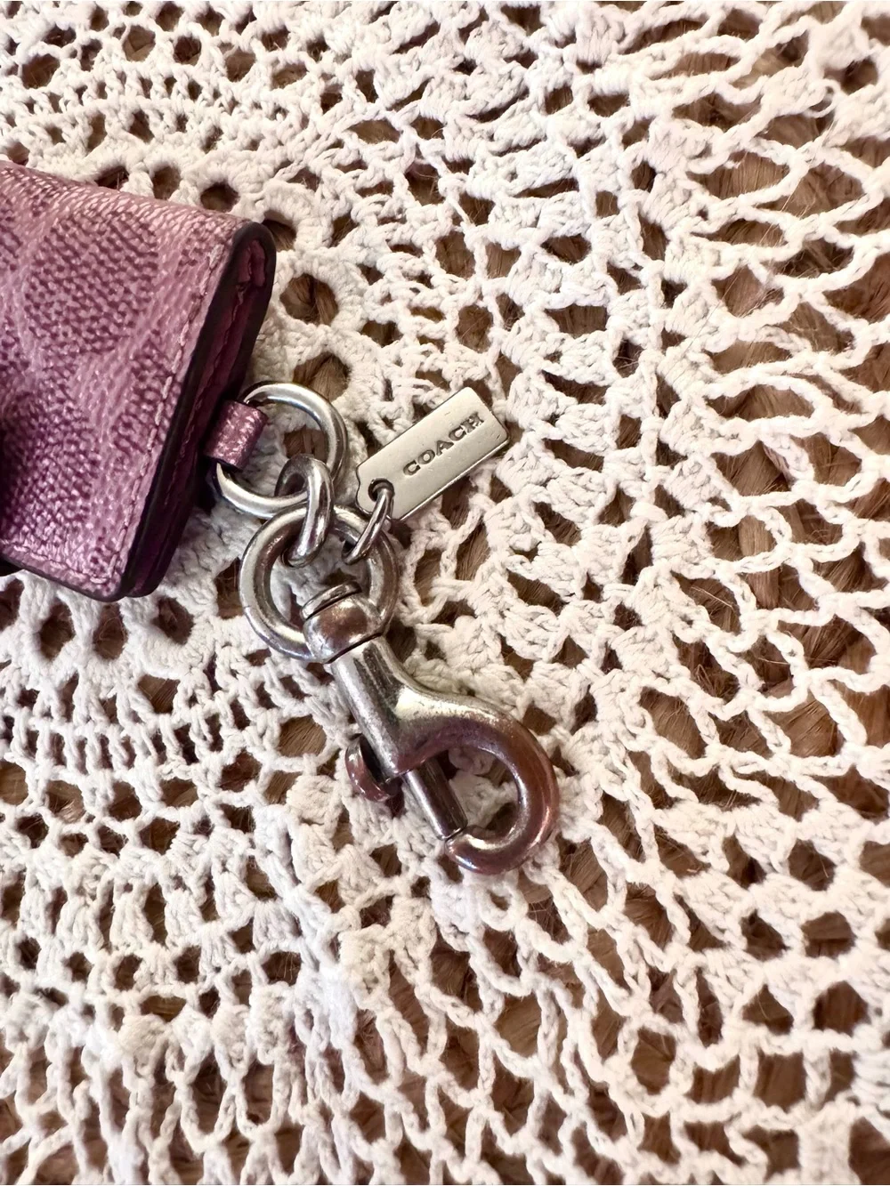 Coach Metallic Pink Signature Logo Photo Frame Bag Charm